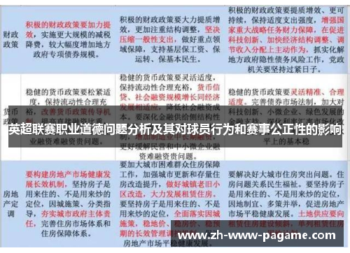 英超联赛职业道德问题分析及其对球员行为和赛事公正性的影响